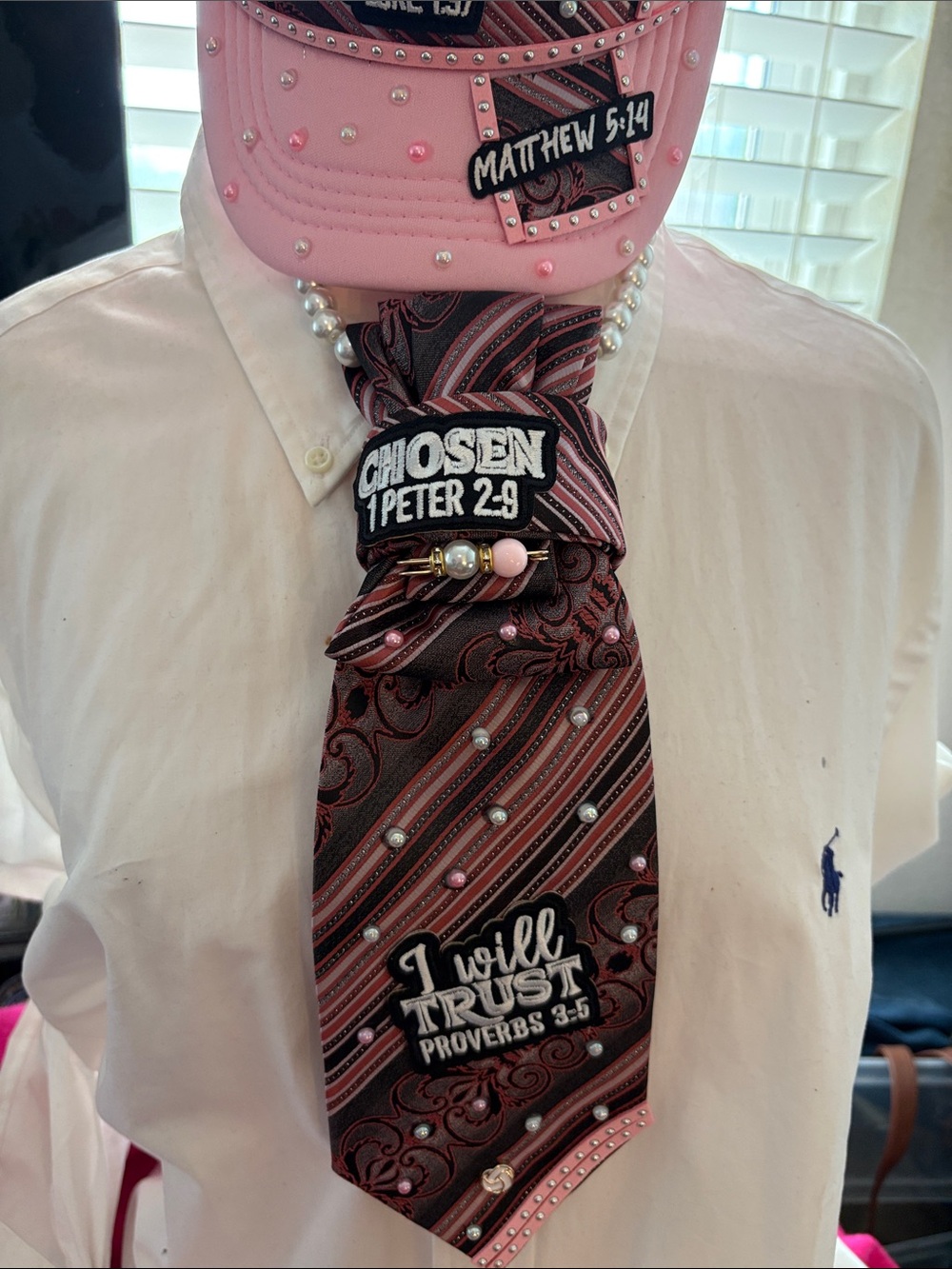 Christian Pink Embellished Trucker Hat and Matching Tie Set - Picture 2 of 3
